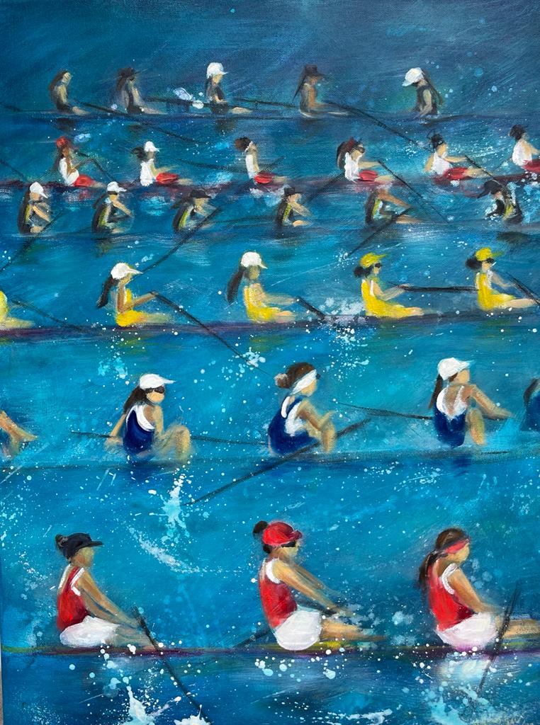 sport, rowing, Rowing Teams, Acrylic and ink on canvas, SGD 450, painting, Megha Nema